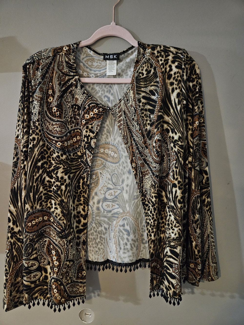 MSK Women's Paisley & Animal Print Open Cardigan in Brown and Black